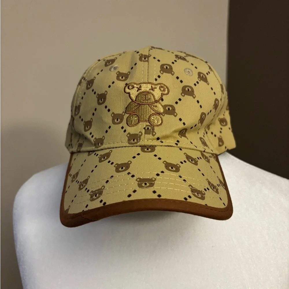 Kids Brown Monogram Bear Print Baseball Cap Adjustable